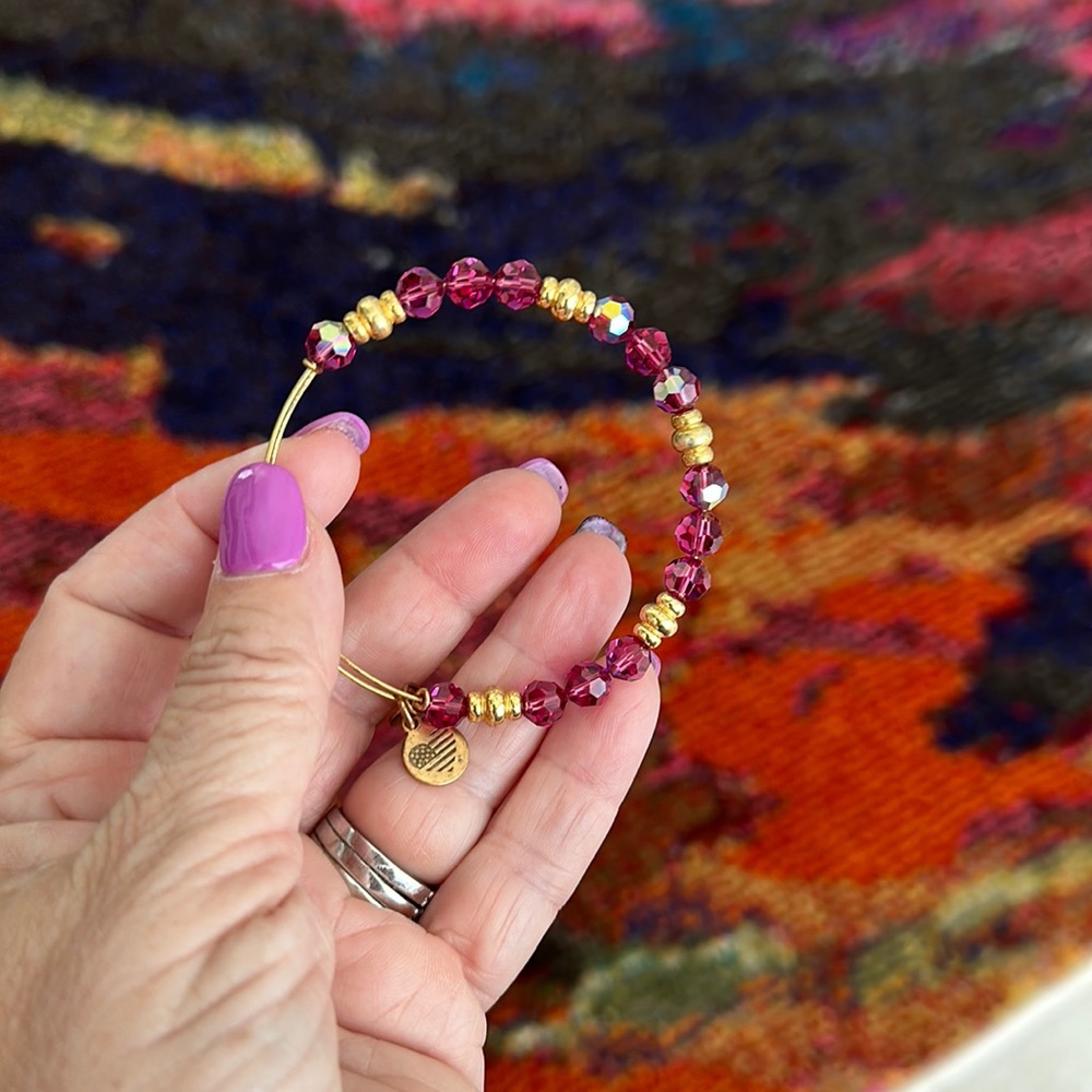 Pinkish purple and gold Swarovski Crystal bangle bracelet
